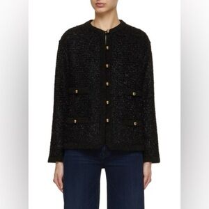 ST. JOHN $1895 Metallic Black Sparkly Gold Button Loop Closure Jacket XL NWT